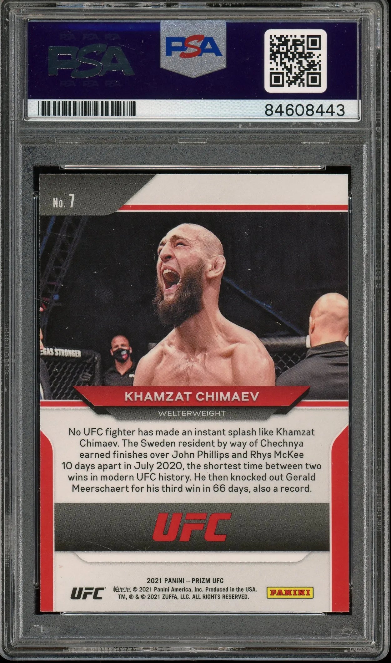 Khamzat Chimaev Signed 2022 Panini Prizm #7 RC – Auto Graded 10 (PSA) - Rookie Card