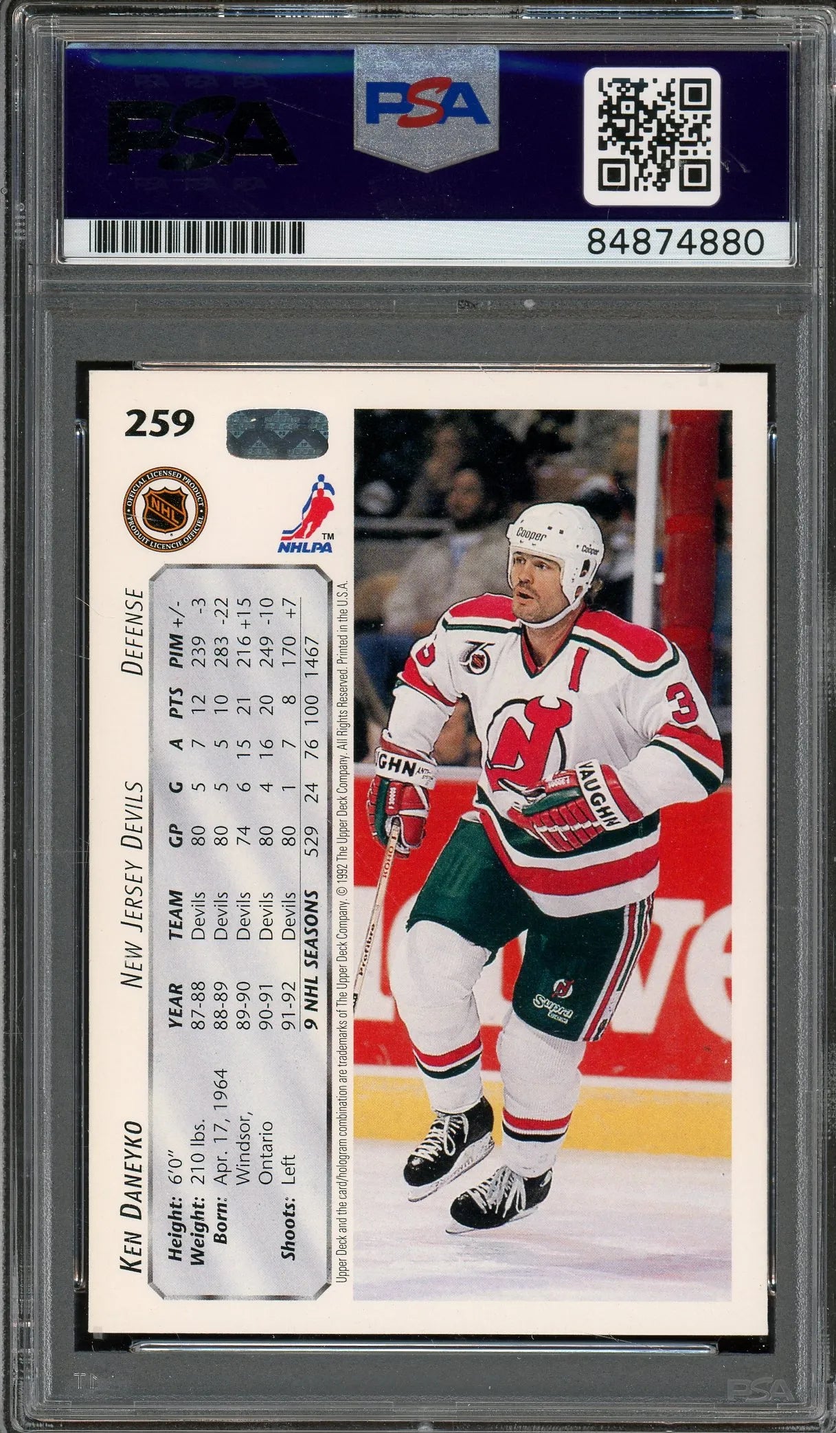 Ken Daneyko ‘3x SC Champs’ Signed 1992 Upper Deck #259 (PSA)