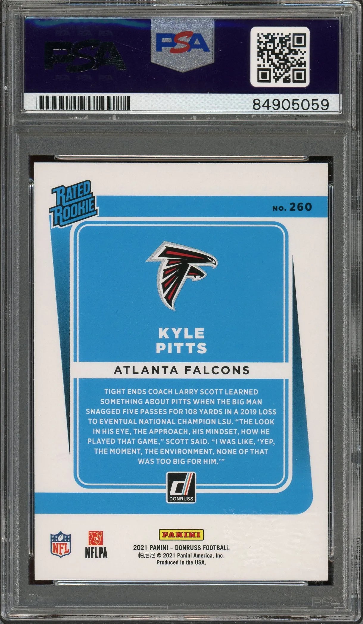 Kyle Pitts Signed 2021 Panini Donruss Press Proof Blue #260 RC (PSA) - Rookie Card