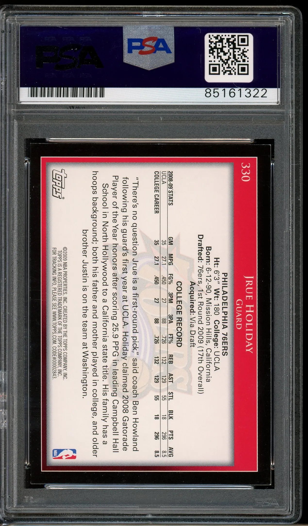 Jrue Holiday Signed 2009 Topps Rookie Card #330 – Auto Gem Mint 10! (PSA/DNA)