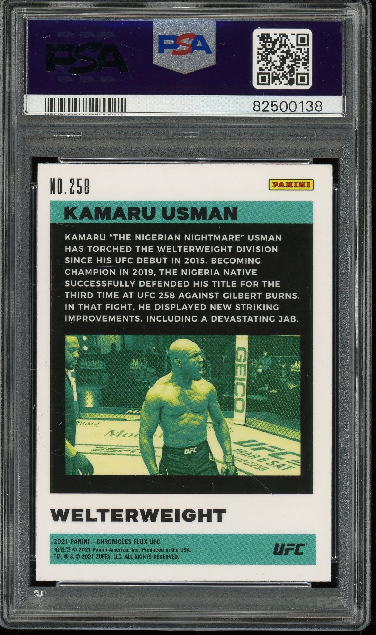 Kamaru Usman Signed 2021 Panini Chronicles UFC Flux Card #258 (PSA)