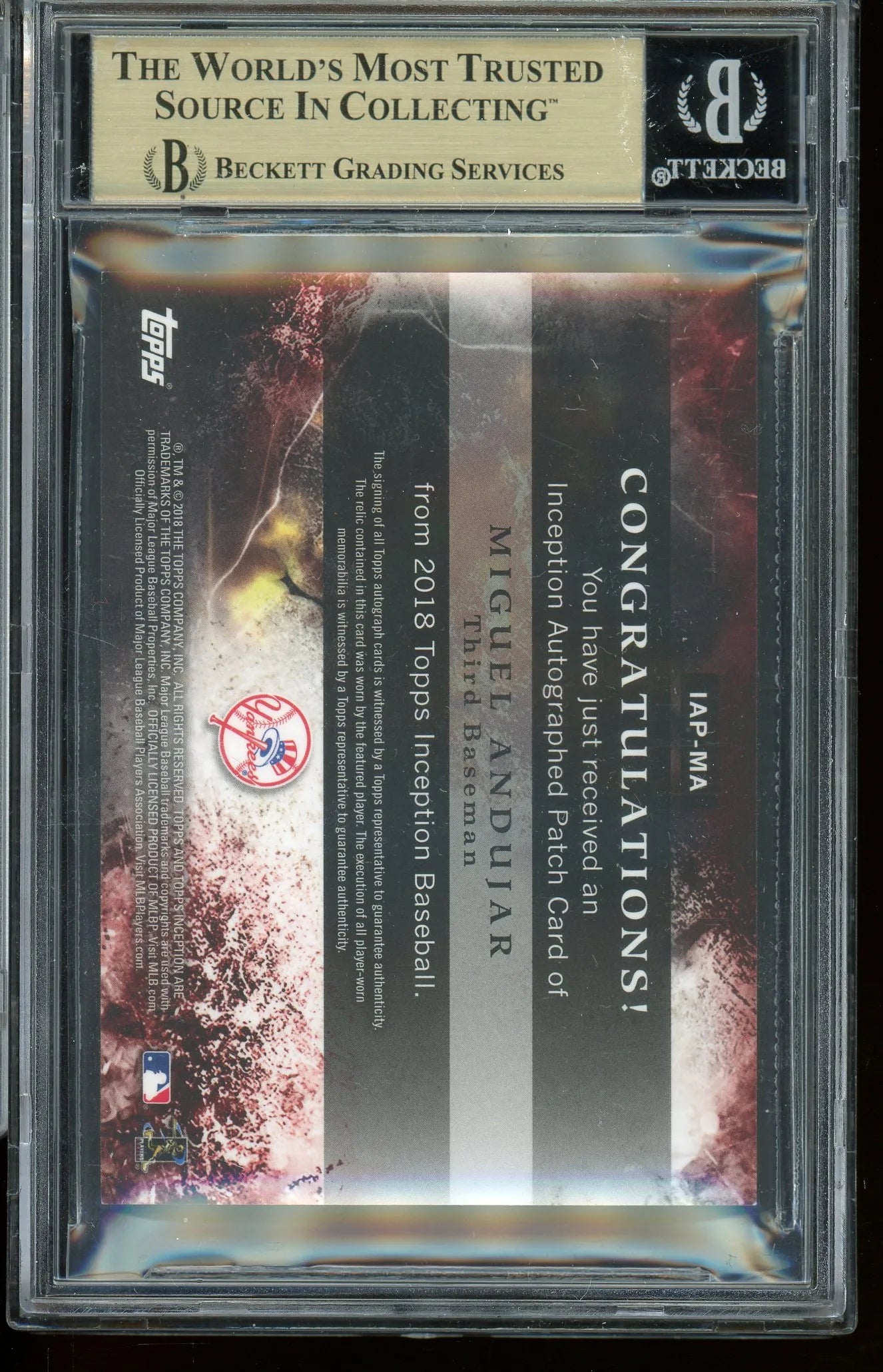 Miguel Andujar 2018 Topps Inception Magenta RPA #IAPMA RC – #44 Of 75 – Graded Gem Mint 9.5 (BGS) - Rookie Card