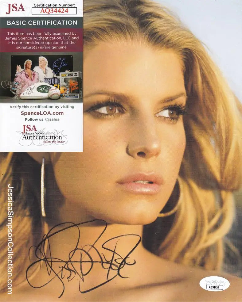 Jessica Simpson Signed 8×10 Photo (JSA COA)