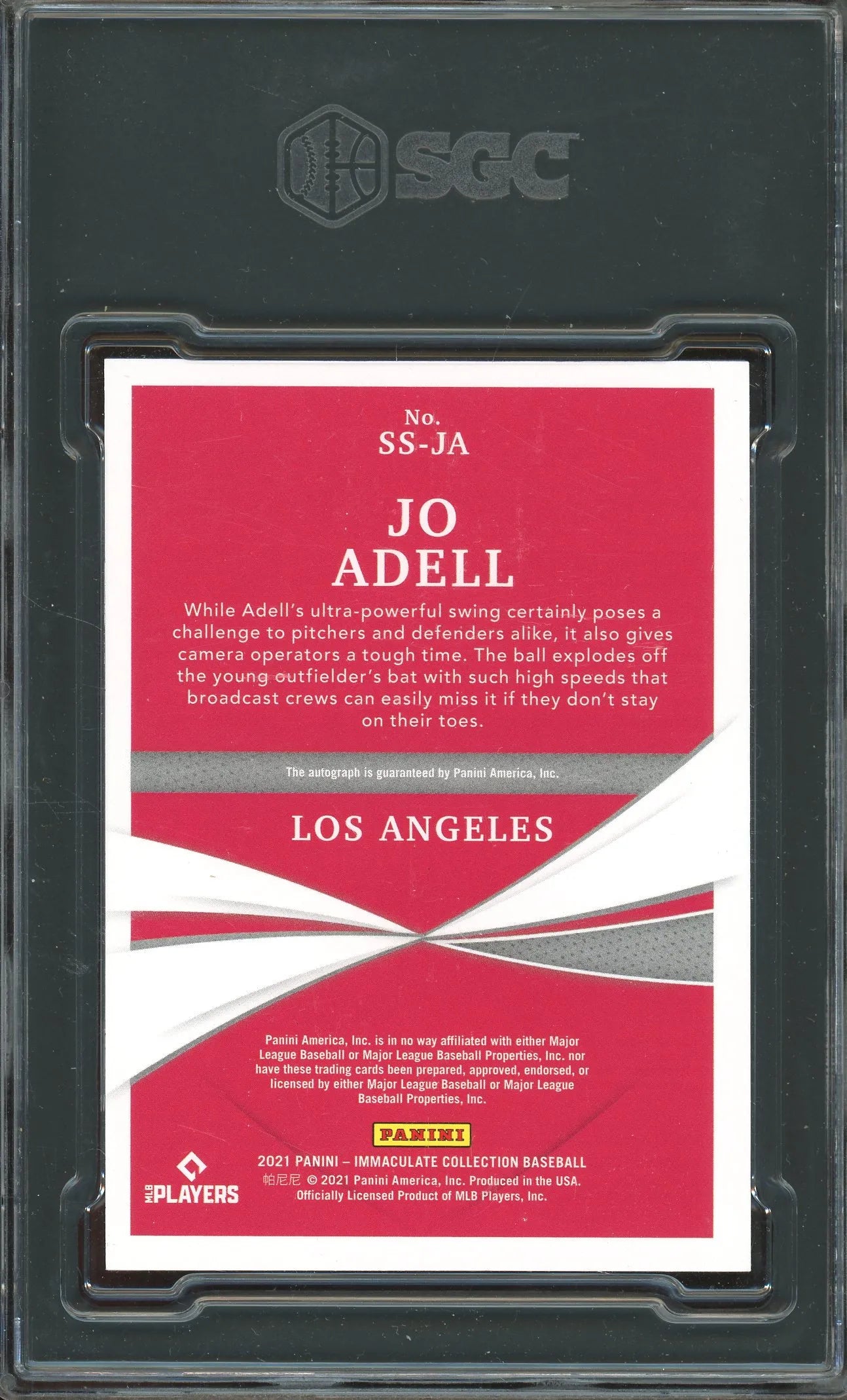 Jo Adell 2021 Panini Immaculate Collection Shadowbox Signature Green #SS-JA RC – #3 Of 5 – Graded Mint 9 (SGC) With Graded 10 Autograph - Rookie Card
