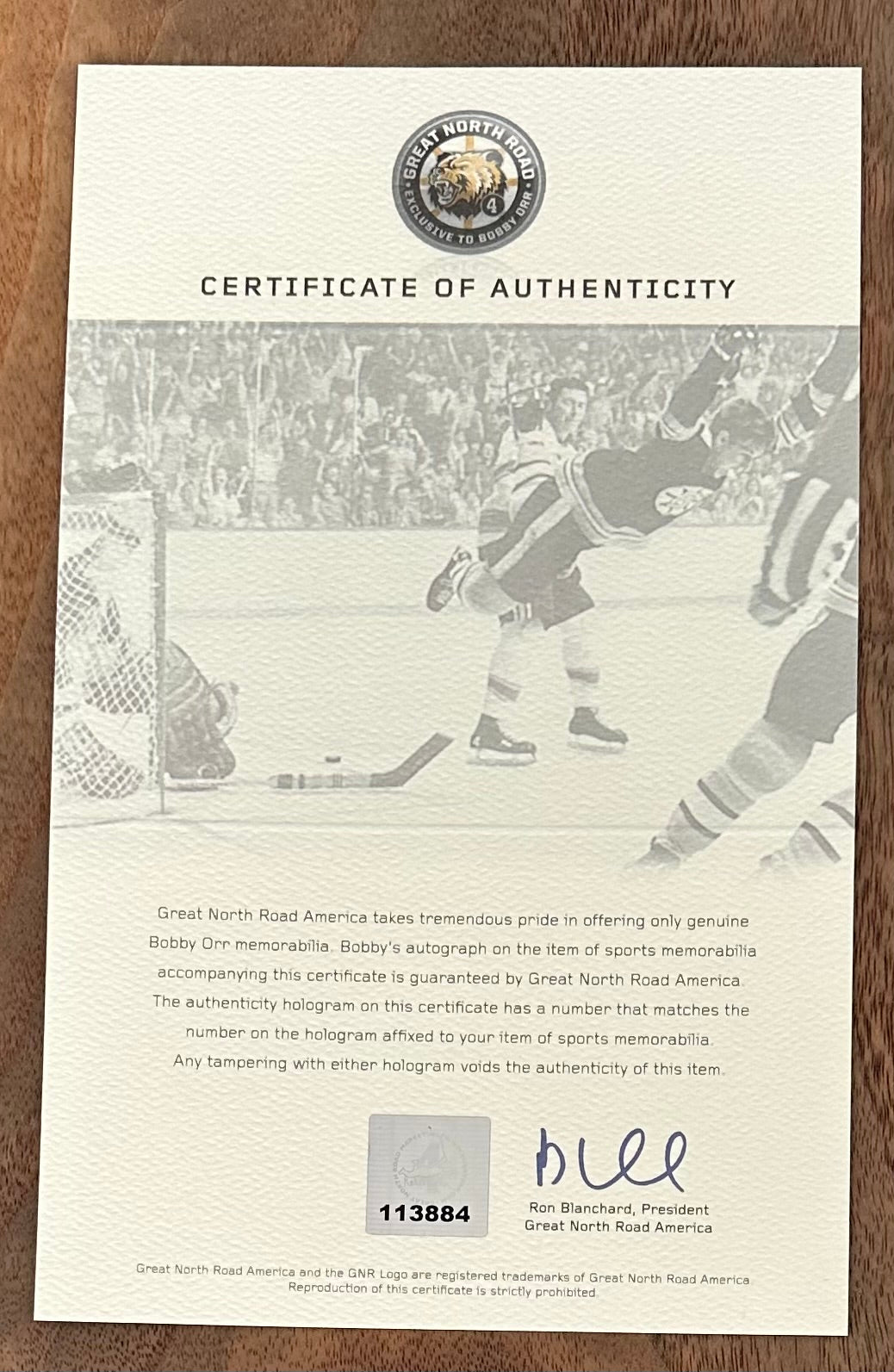 Bobby Orr Signed Bruins "The Flying Goal" 7x11 Photo - Official Bobby Orr Hologram & COA