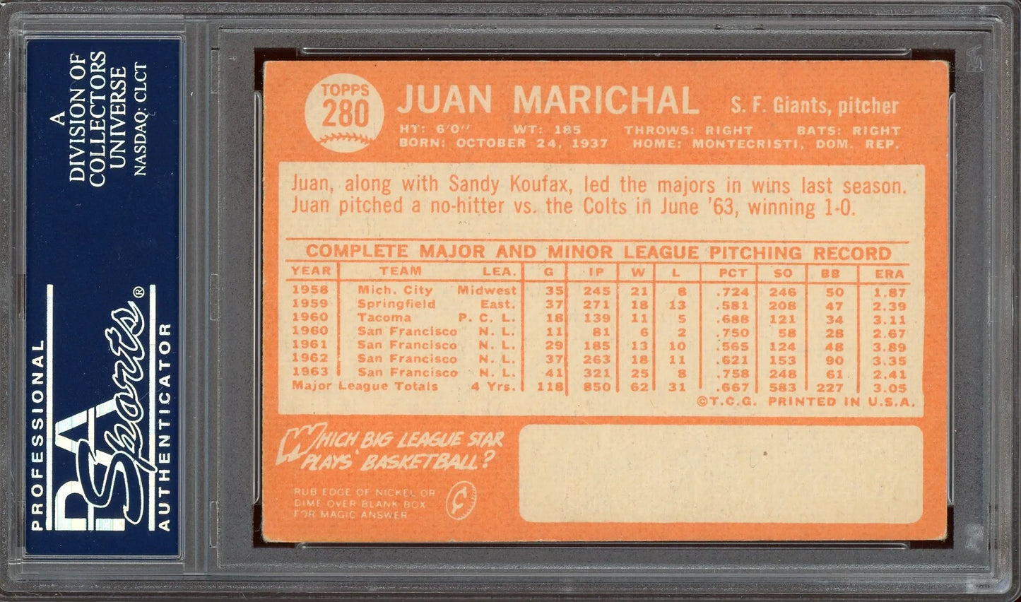 Juan Marichal “HOF 83” Signed 1964 Topps Card #280- PSA/DNA