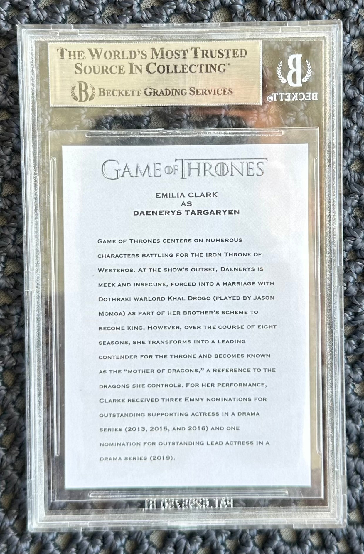Emilia Clarke Signed "Game of Thrones" Custom Trading Card (BGS)