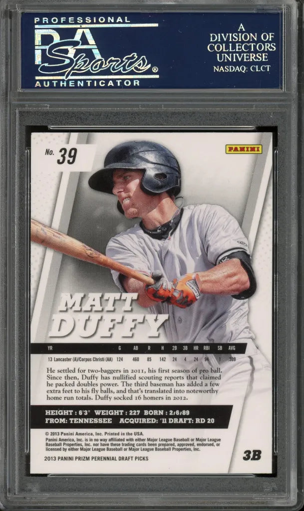Matt Duffy Signed 2013 Panini Prizm Perennial Draft Picks Card #39 RC - PSA/DNA -Rookie Card