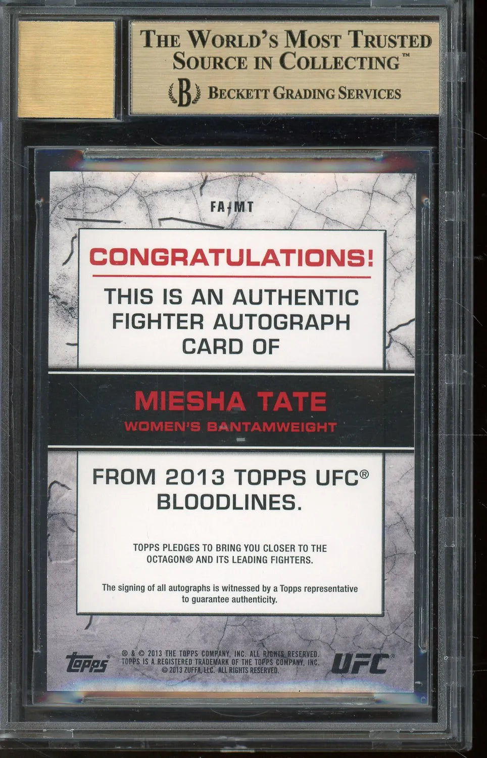 Meisha Tate 2013 Topps UFC Bloodlines Autograph Card – BGS 9.5 Gem Mint with Graded 10 Autograph