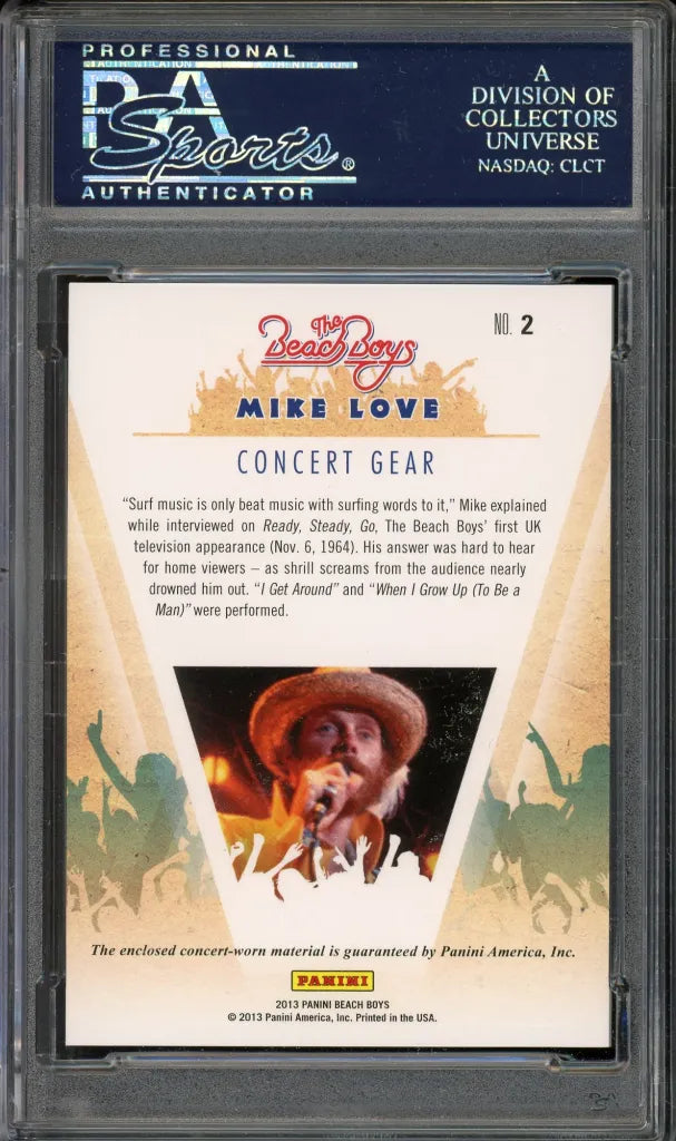 Mike Love Signed 2013 Panini Beach Boys Concert Gear Relic Card #2 (PSA/DNA)