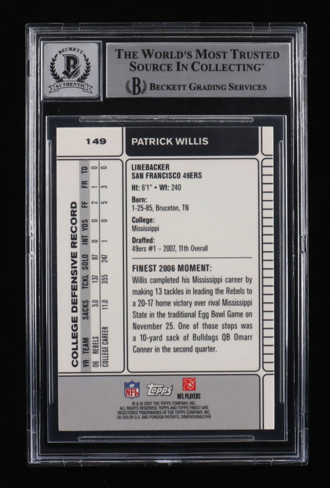 Patrick Willis Signed 2007 Finest #149 RC (BGS | Auto 10) - Rookie Card