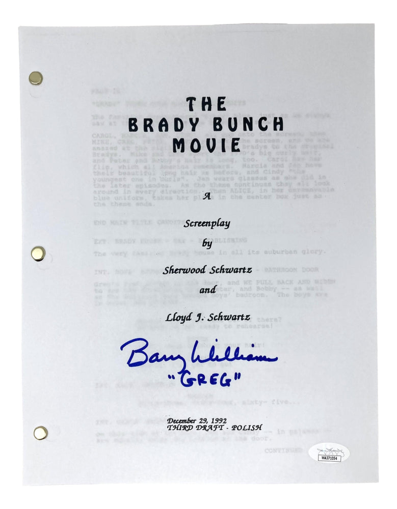Barry Williams Signed "The Brady Bunch Movie" Script Inscribed "Greg" (JSA)