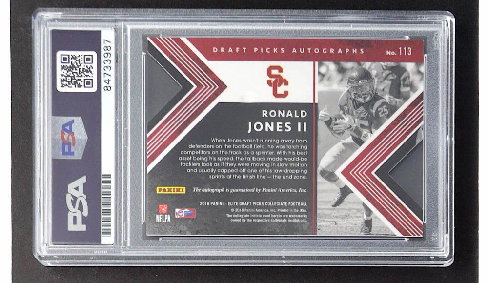 Ronald Jones II 2018 Elite Draft Picks Draft Picks Autographs Status Die Cut Purple #113 RC #37/49 (PSA) - Rookie Card
