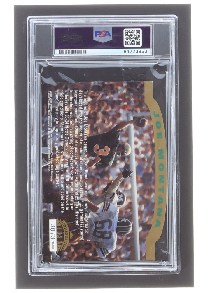 Joe Montana Signed 1993-97 Upper Deck Authenticated Commemorative Cards #4 1995 / Notre Dame Tradition #/10,000 - Autograph Graded (PSA) 10