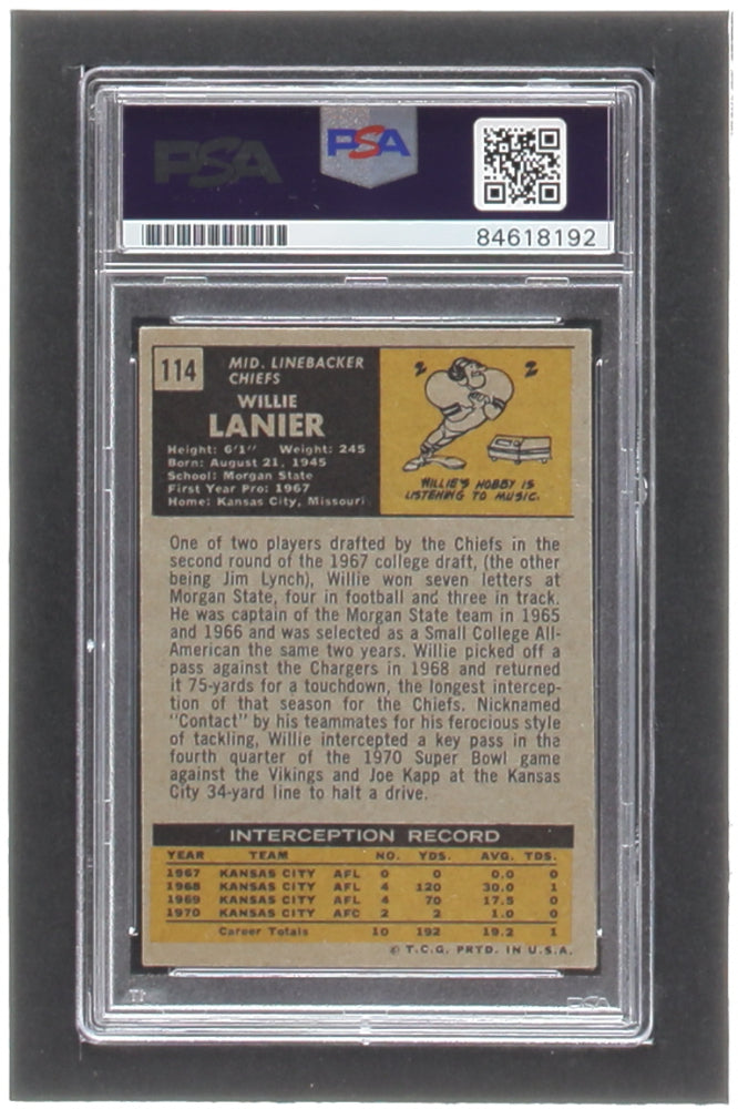 Willie Lanier Signed 1971 Topps #114 RC - Autograph Graded PSA 10 - Rookie Card