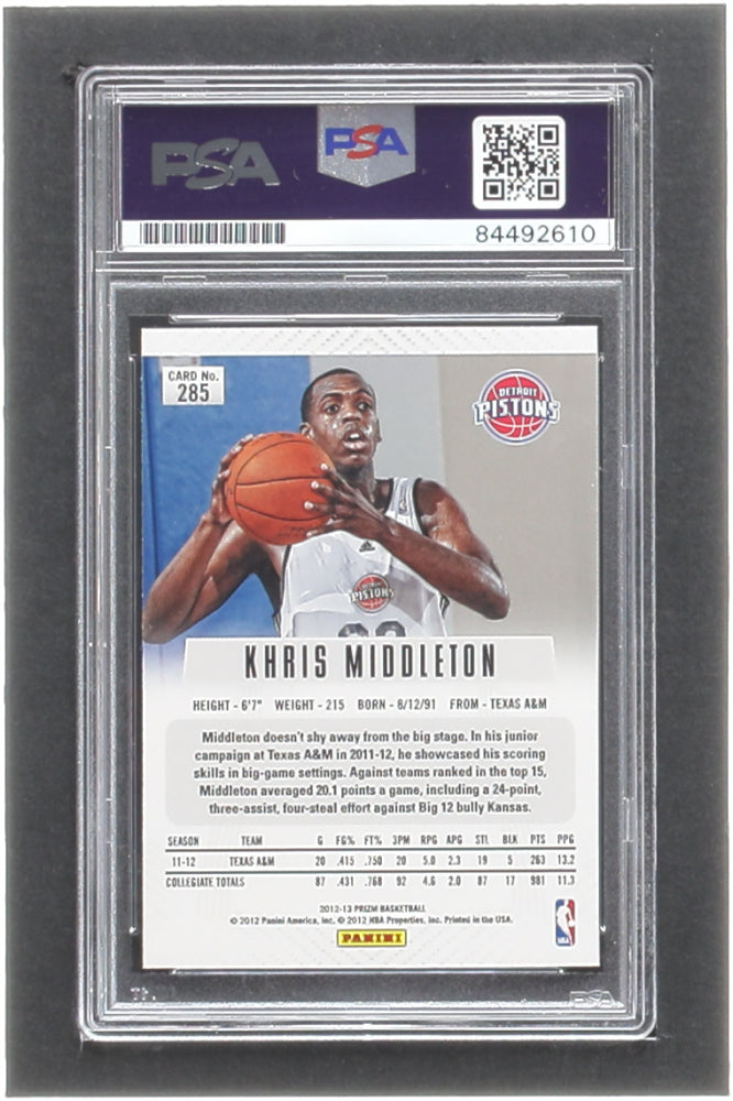 Khris Middleton Signed 2012-13 Panini Prizm #285 RC - Autograph Graded PSA 10