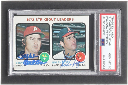 Steve Carlton & Nolan Ryan Signed 1973 Topps #67 Strikeout Leaders - Autograph Graded (PSA) 10