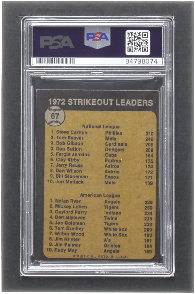 Steve Carlton & Nolan Ryan Signed 1973 Topps #67 Strikeout Leaders - Autograph Graded (PSA) 10