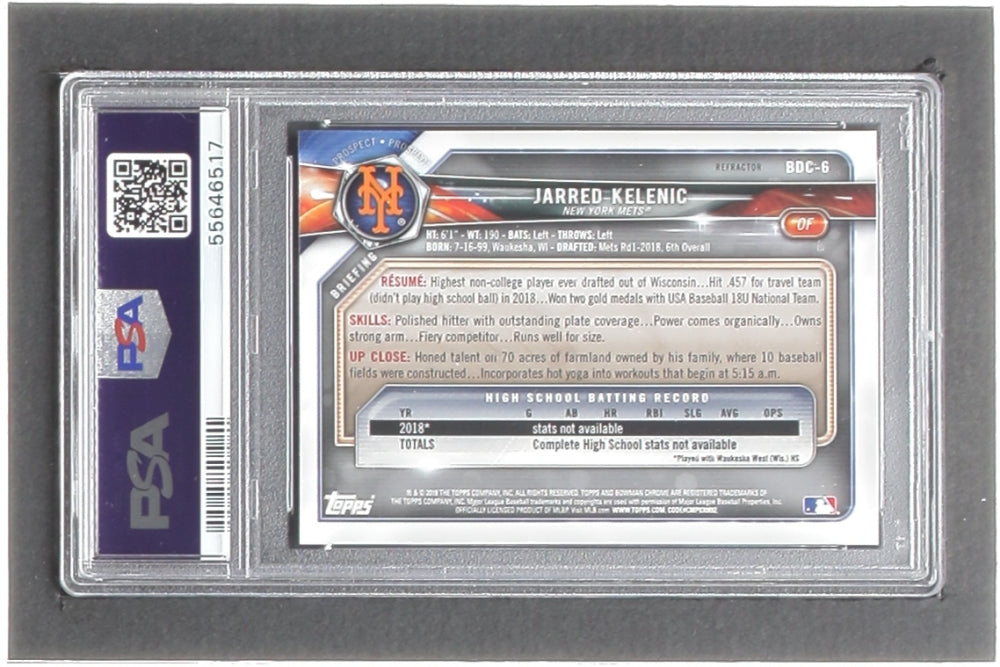 Jarred Kelenic Signed 2018 Bowman Chrome Draft Refractor #BDC6 RC (PSA | Autograph Graded PSA 10) Rookie Card