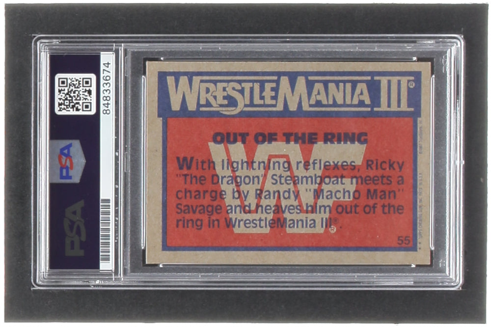 Ricky "The Dragon" Steamboat Signed 1987 Topps WWF #55 Out of the Ring WMIII (PSA)