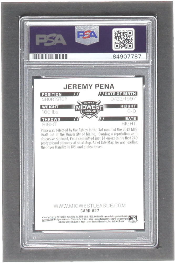 Jeremy Pena Signed 2019 Midwest League Top Prospects Choice #27 RC - Autograph Graded (PSA) 10 - Rookie Card