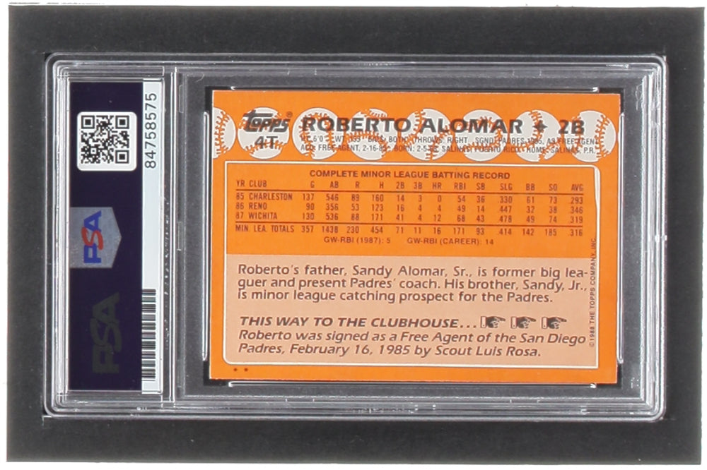 Roberto Alomar Signed 1988 Topps Traded #4T XRC (PSA) - Rookie Card