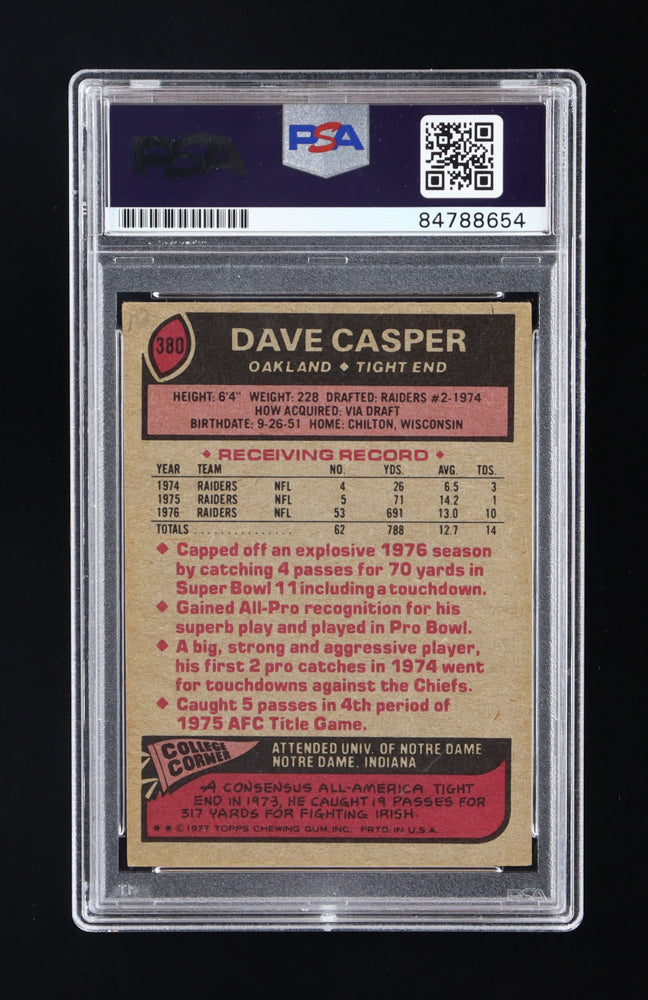 Dave Casper Signed 1977 Topps #380 RC - Autograph Graded (PSA) 10- Rookie Card