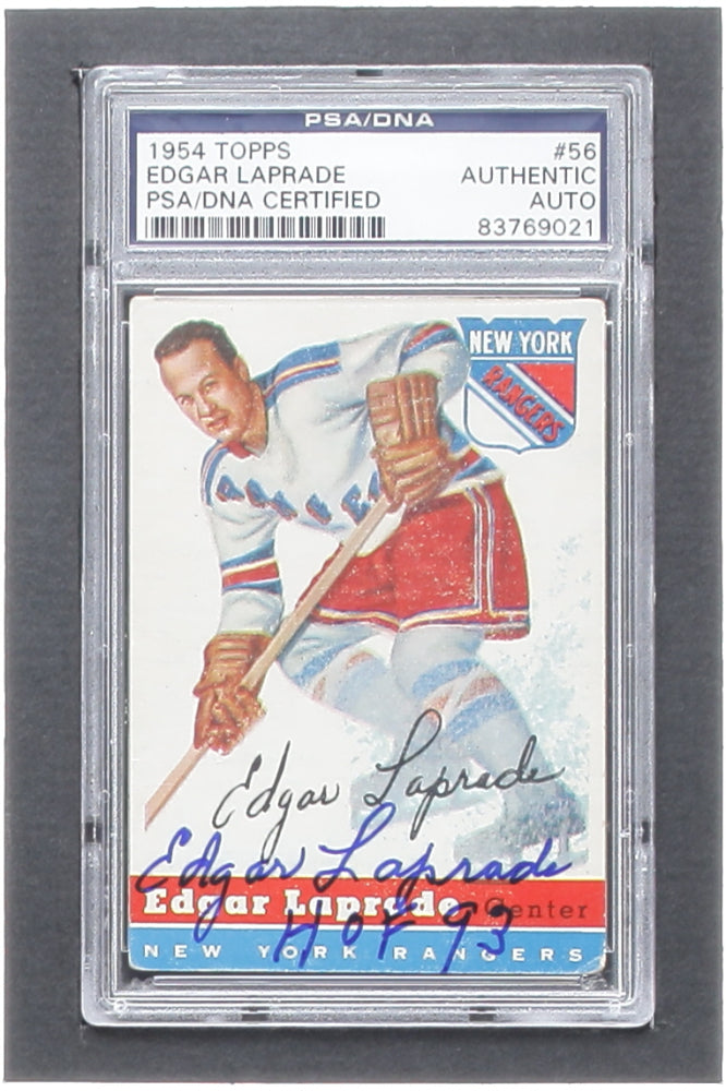 Edgar Laprade Signed 1954-55 Topps #56 Inscribed "HOF 93" (PSA)