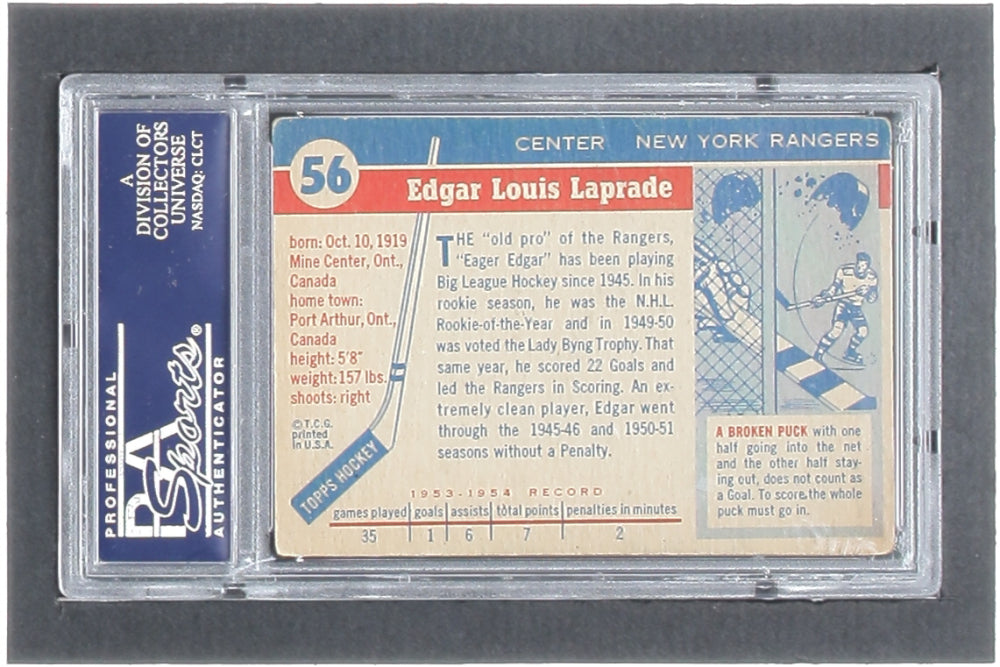 Edgar Laprade Signed 1954-55 Topps #56 Inscribed "HOF 93" (PSA)