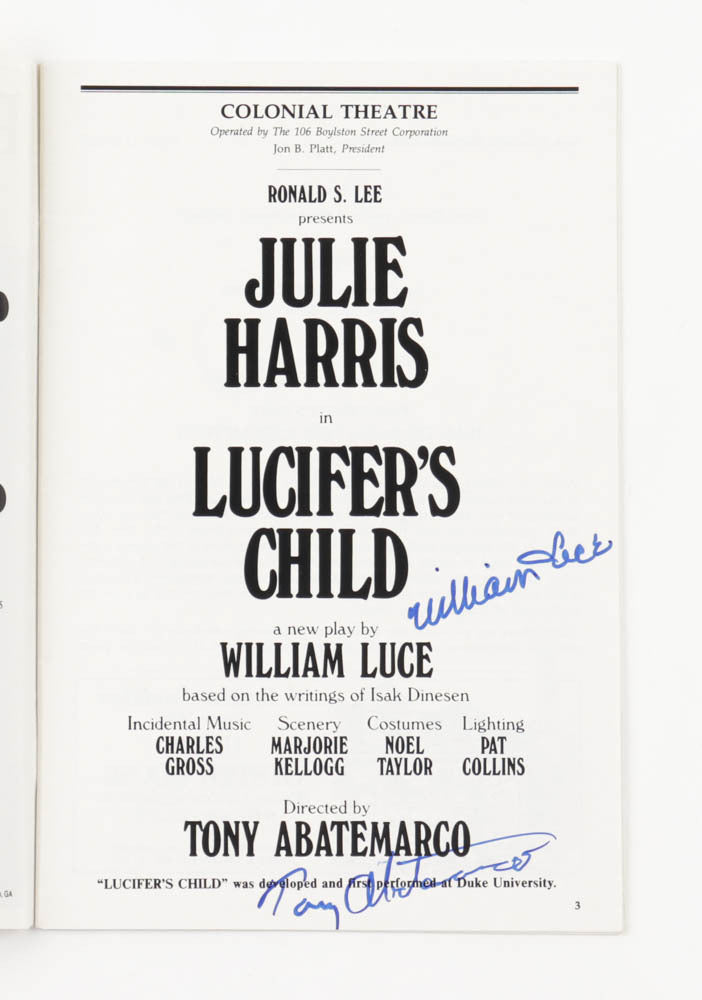 Julie Harris, William Luce & Tony Abatemarco "Lucifer's Child" Playbill Inscribed "Thank You" (Beckett)