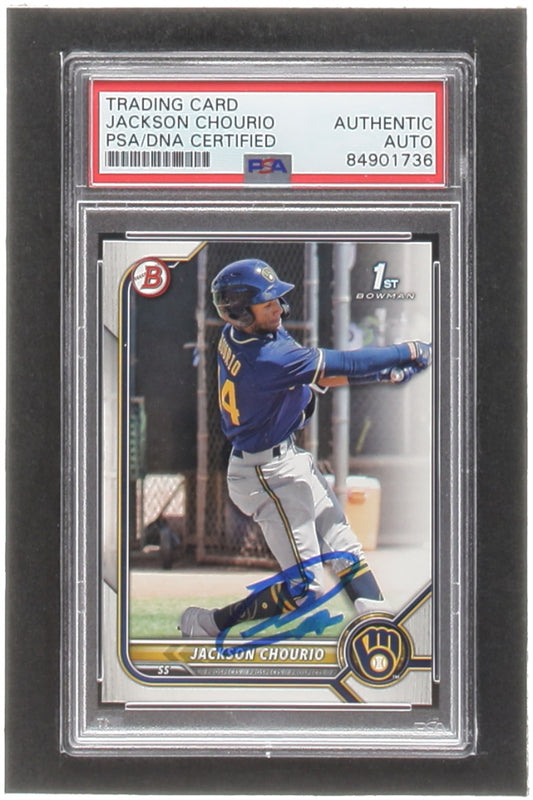 Jackson Chourio Signed 2022 Bowman Prospects #BP79 RC (PSA) - Rookie Card