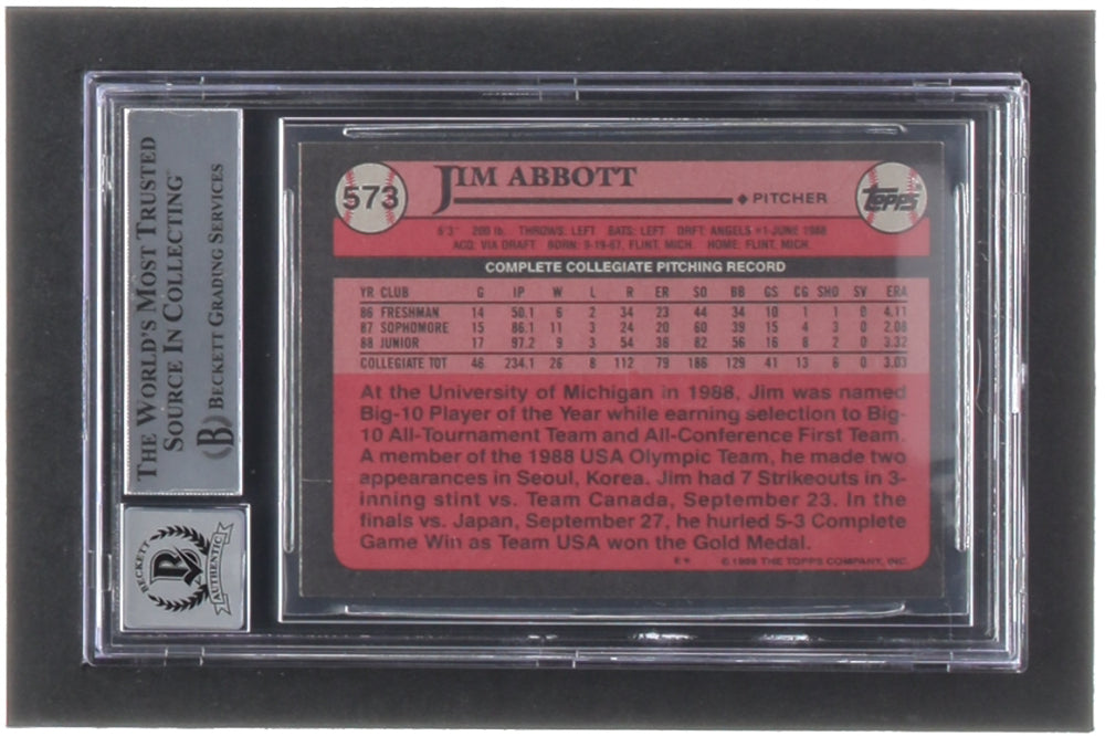 Jim Abbott Signed 1989 Topps #573 FDP RC (BGS | Autograph Graded BGS 10) - Rookie Card