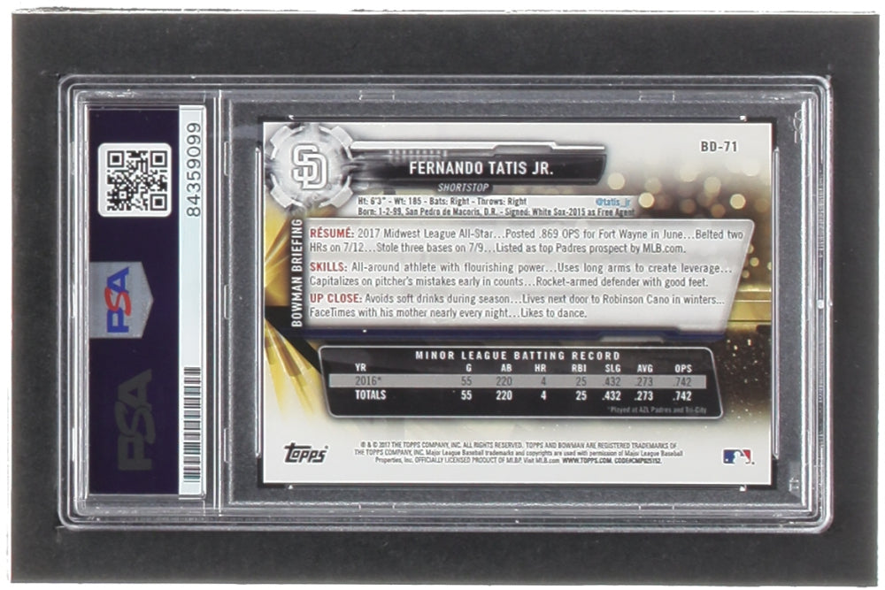 Fernando Tatis Jr. Signed 2017 Bowman Draft #BD71 RC (PSA | Autograph Graded 10) - Rookie Card