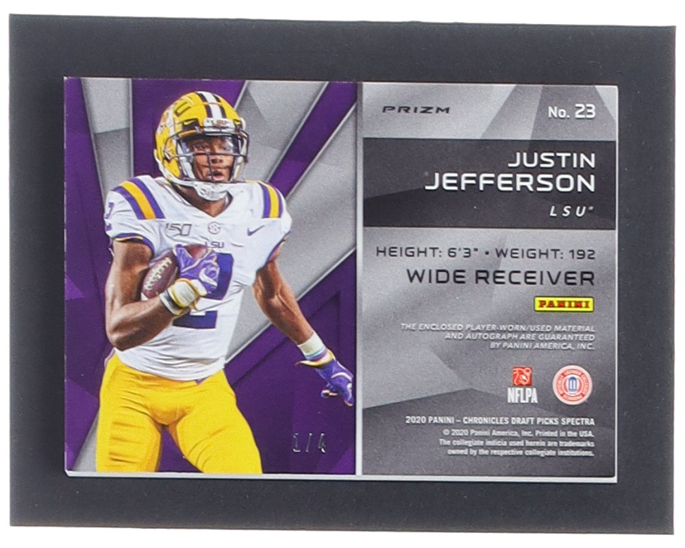 Justin Jefferson 2020 Panini Spectra Draft Picks Patch Autographs Neon Marble #23 RC #1/4 - Rookie Card | Serially Numbered #1 / 4