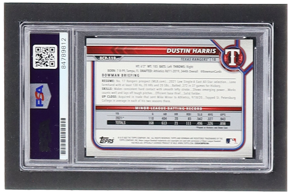 Dustin Harris Signed 2022 Bowman Chrome Sapphire Prospects #BCP119 (PSA) - Rookie Card