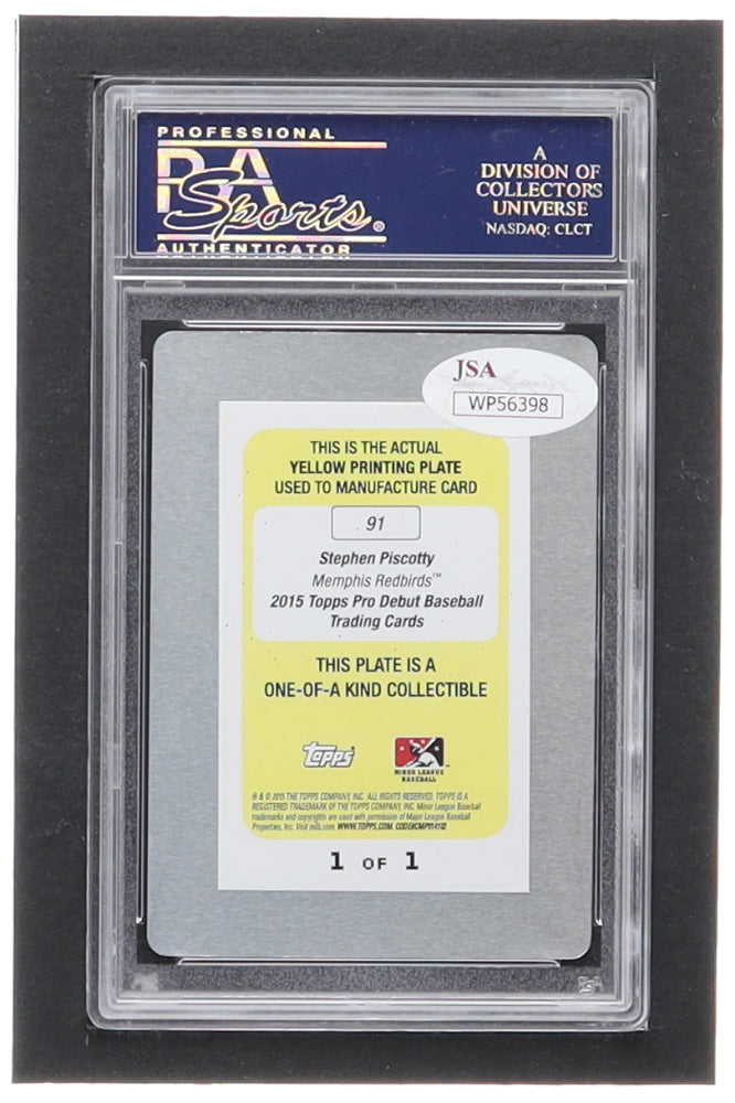 Stephen Piscotty Signed 2015 Topps Pro Debut Printing Plates Yellow #91 RC #1/1 (PSA) - Rookie Card