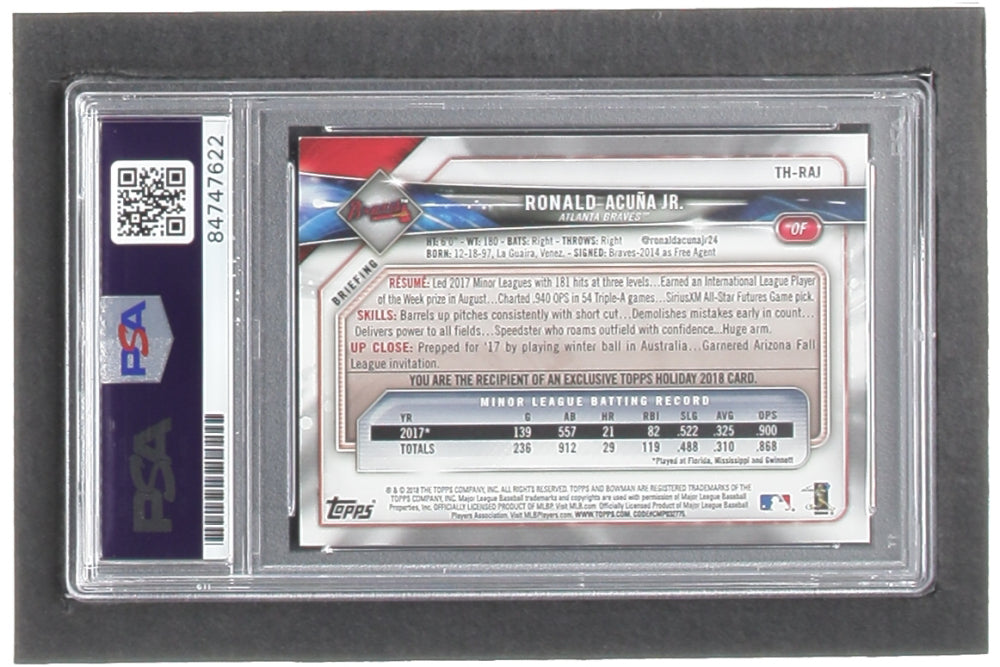 Ronald Acuna Jr. Signed 2018 Topps Bowman Holiday #THRAJ RC (PSA | Auto 10) - Rookie Card