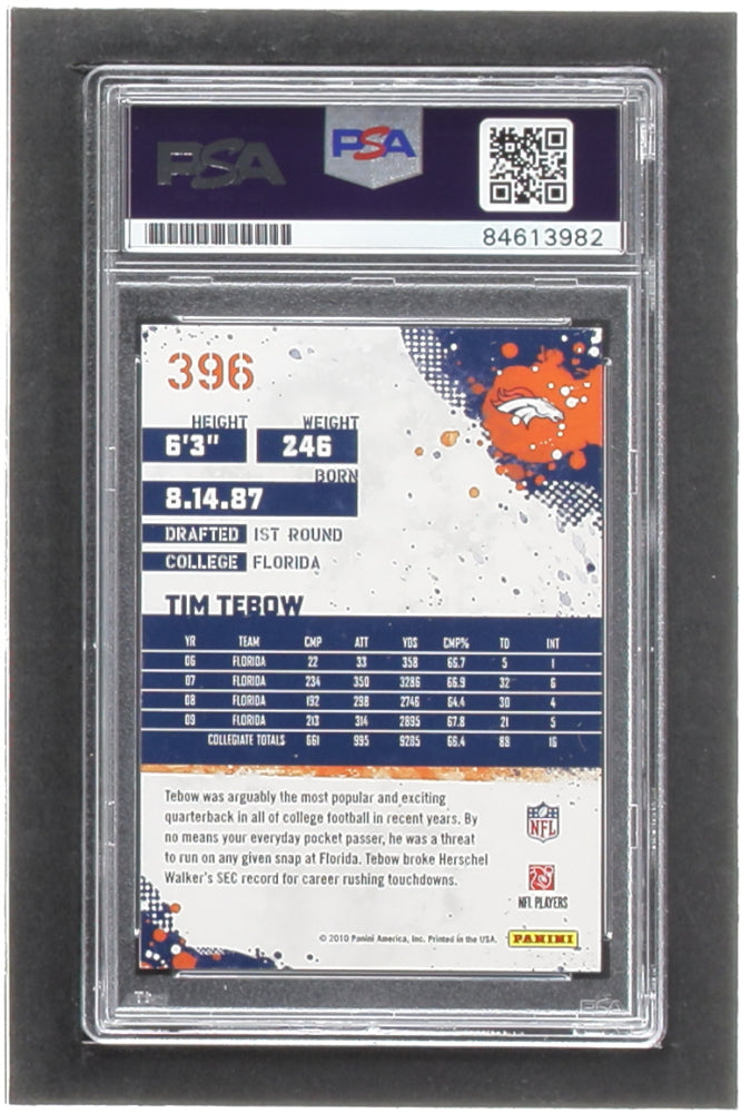 Tim Tebow Signed 2010 Score #396 RC (PSA | Auto Grade 10) - Rookie Card