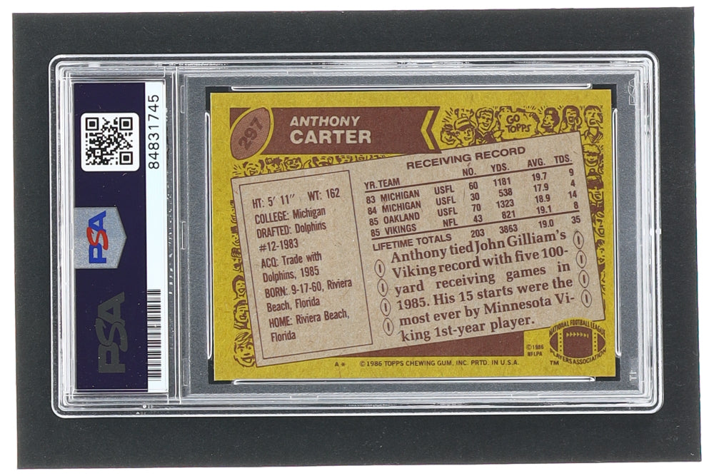 Anthony Carter Signed 1986 Topps #297 RC (PSA) Rookie Card
