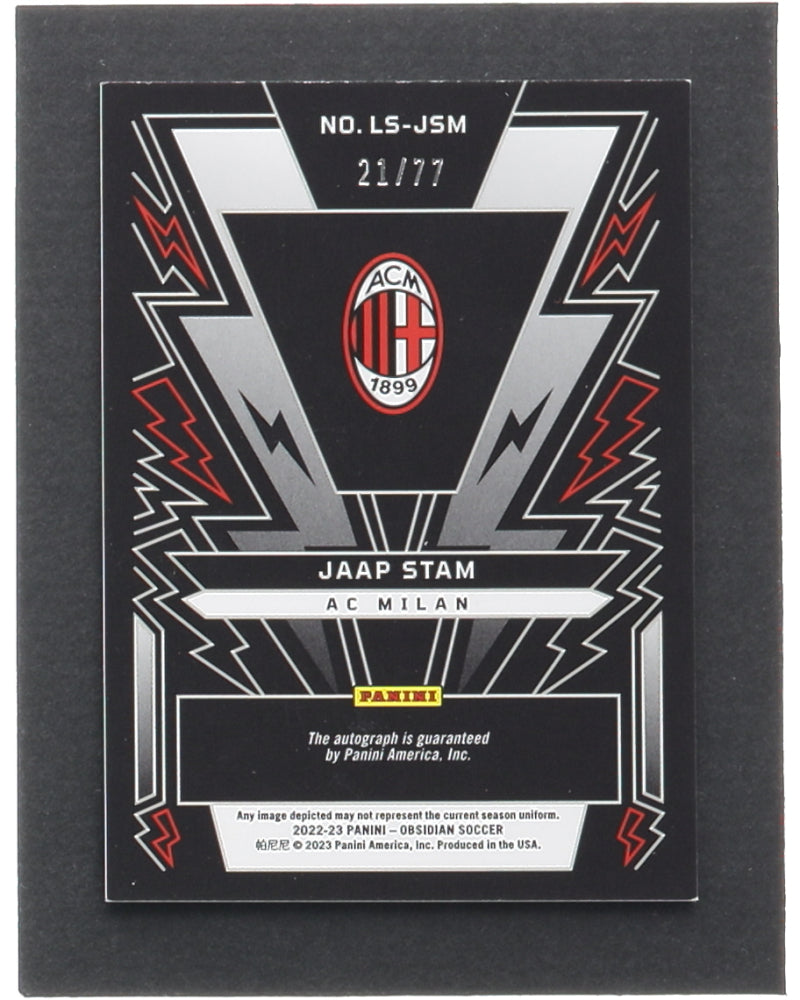 Jaap Stam 2022-23 Panini Obsidian Lightning Strike Autographs #24 #21/77 - Serially Numbered #21 / 77