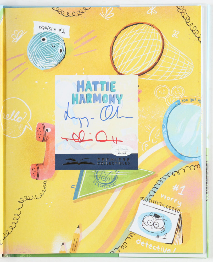 Elizabeth Olsen & Robbie Arnett Signed (JSA) "Hattie Harmony: Worry Detective" Hardcover Book - Actress | Musician