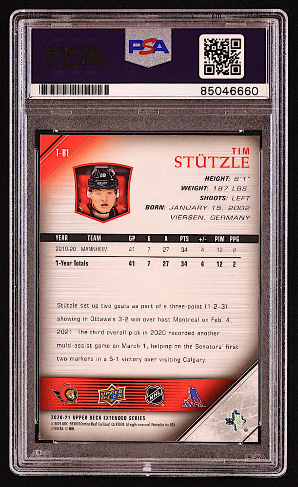 Tim Stutzle Signed 2020-21 Upper Deck '05-06 Upper Deck Tribute #T81 YG RC (PSA) - Rookie Card