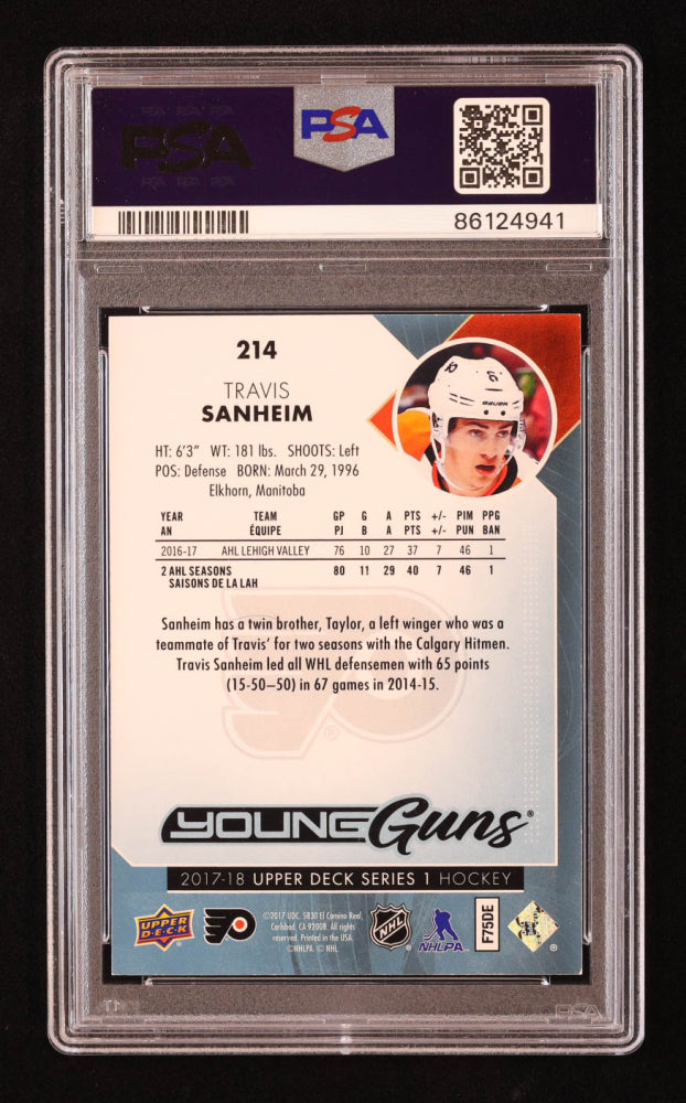 Travis Sanheim Signed 2017-18 Upper Deck #214 YG RC (PSA) Rookie Card