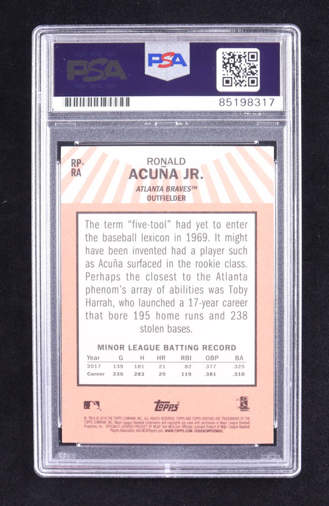 Ronald Acuna Jr. Signed 2018 Topps Heritage Rookie Performers #RPRA RC (PSA | Auto 10) Rookie Card