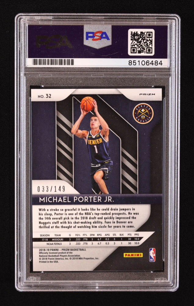 Michael Porter Jr. Signed 2018-19 Panini Prizm Prizms Purple Ice #32 #033/149 RC (PSA | Auto 10) - Rookie Card | Serially Numbered #033 / 149