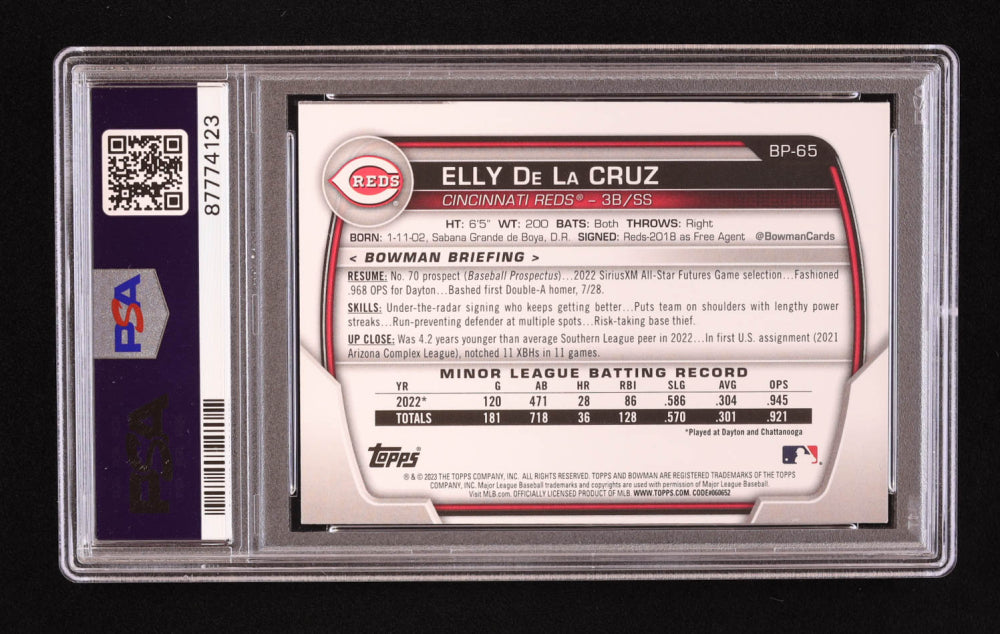 Elly De LA Cruz Signed 2023 Bowman Prospects #BP65 RC (PSA) Autograph Graded PSA 10 - Rookie Card