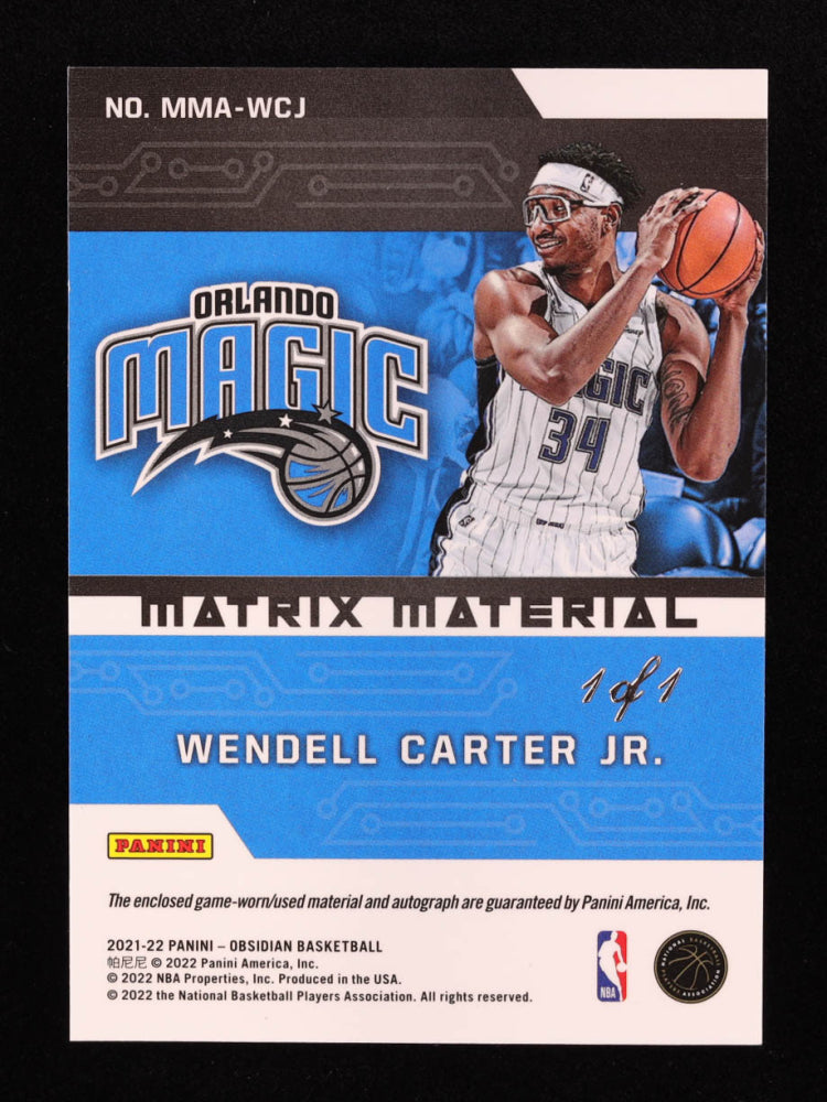 Wendell Carter Jr. 2021 Panini #1/1 Obsidian Matrix Material Autos Electric Etch White Mojo #7 - Serially Numbered #1 / 1