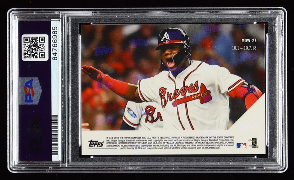 Ronald Acuna Jr. Signed 2018 Topps Now Moment of the Week #MOW27 RC (PSA | Autograph Graded PSA 10) Rookie Card