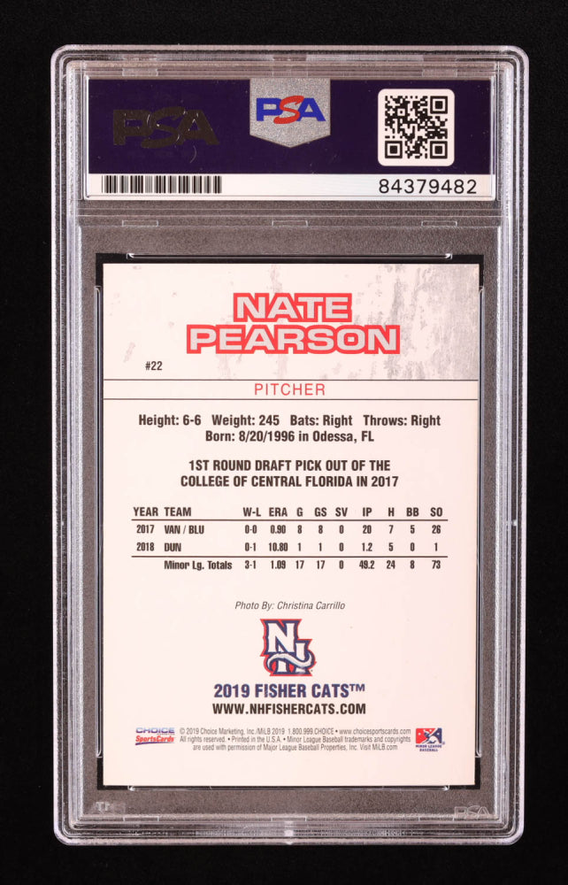 Nate Pearson Signed 2019 New Hampshire Fisher Cats Choice #22 RC (PSA) - Rookie Card