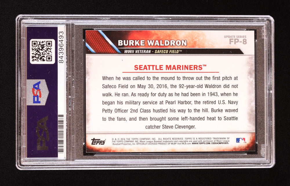 Burke Waldron Signed 2016 Topps Update First Pitch #FP8 (PSA) - WWII Navy Veteran